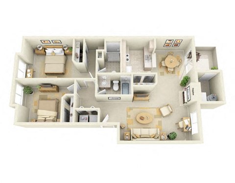 Floor plan for 2 beds, 2 baths, 1070 sqft